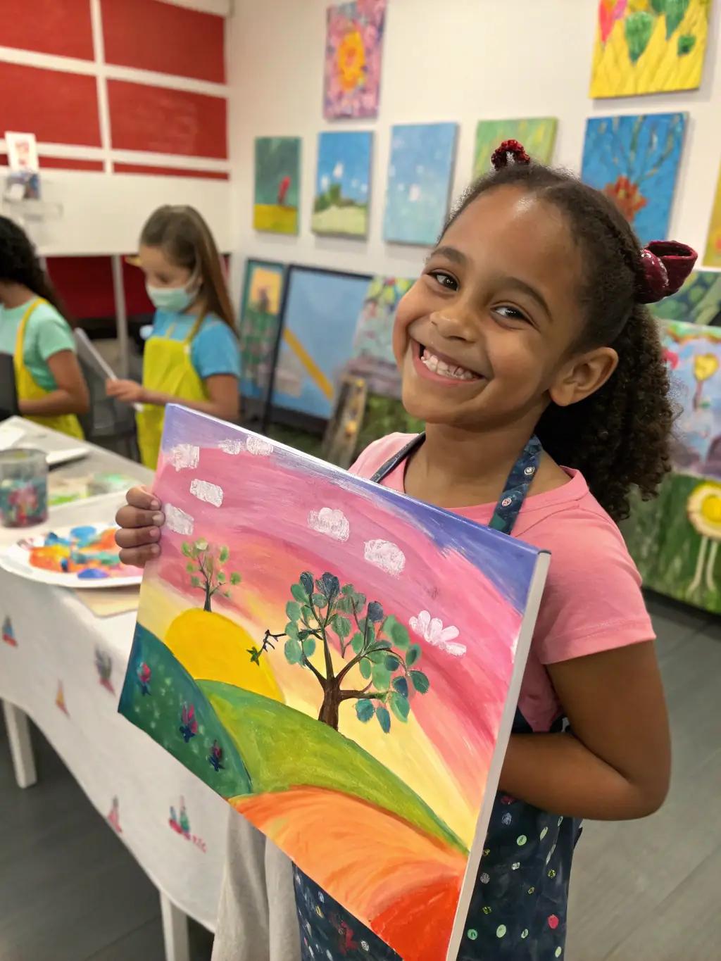 A young student proudly displaying their artwork created during one of L'AUTHRE VALLEY OF POETS' educational workshops, emphasizing personal growth and skill development.