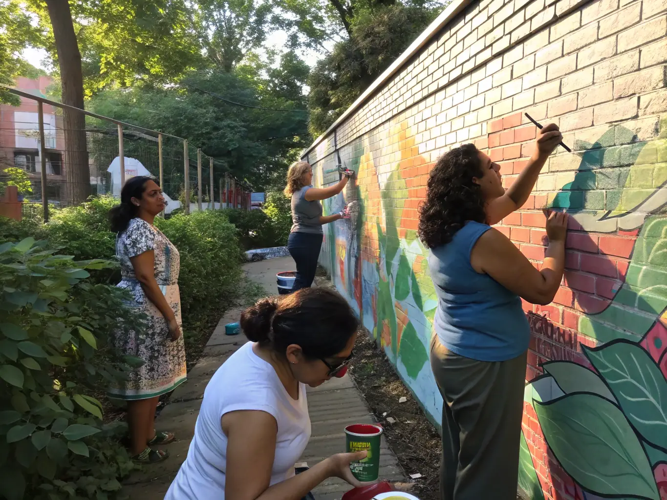 An inspiring image of local artists working on a collaborative art project, symbolizing the organization's support for artistic creation and community engagement.