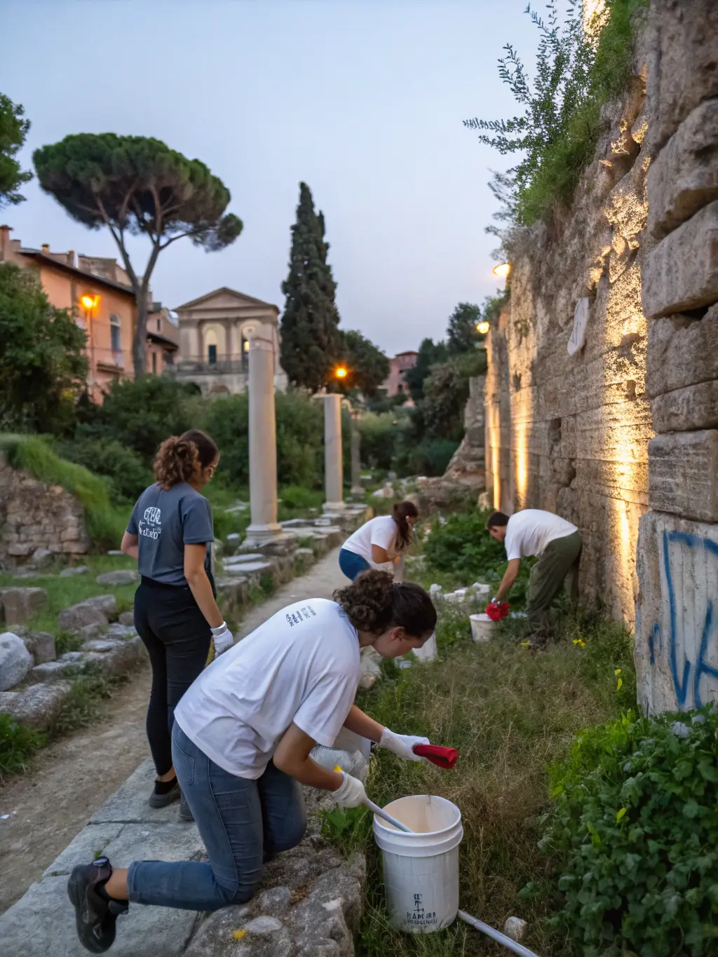 An image of volunteers working together to restore a historical site in the Authre Valley, highlighting the organization's commitment to preserving the region's cultural landmarks.