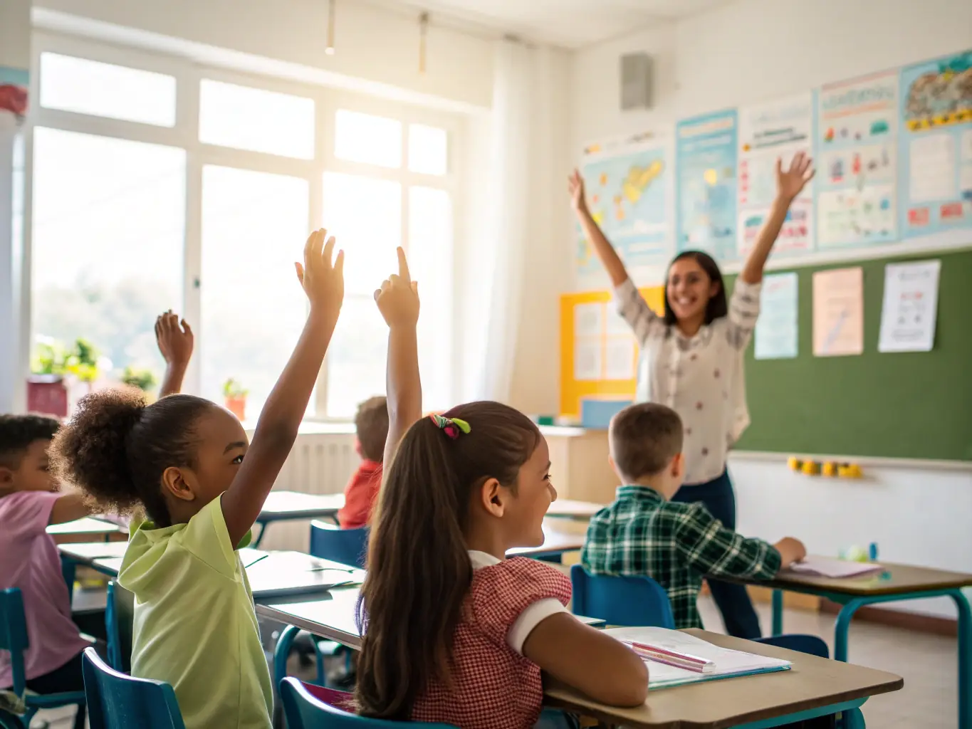 A vibrant image depicting a poetry workshop in a local school, with children actively participating and expressing their creativity through writing.